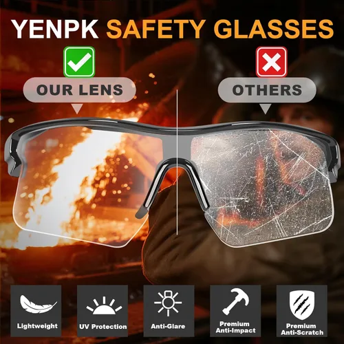 Miniatura 4 de Gafas de seguridad con protección UV para hombres, antiarañazos, conformes a ANSI z87+, gafas protectoras de goma antideslizante con patillas