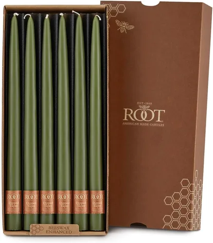 Miniatura 13 de Root Candles Juego de 12 velas cónicas sin aroma, lisas sumergidas a mano, sin goteo, cera de abeja mejorada, en caja, 9 pulgadas, verde salvia