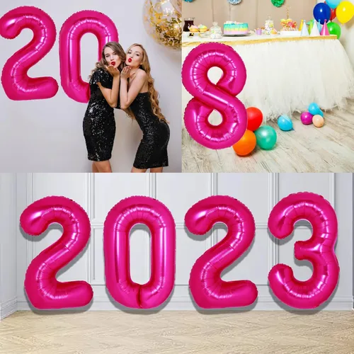 Miniatura 5 de Globo gigante de 40 pulgadas color rosa intenso número 0, dígito jumbo 0 de lámina de mylar, helio rosa 0 globos para niños, suministros