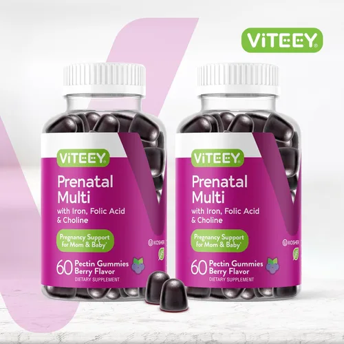 Miniatura 2 de Viteey Gomitas prenatales para mujer, prenatales con hierro para el embarazo con colina y ácido fólico, vegetarianas, sin gluten, 120