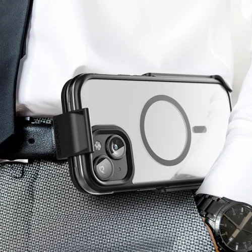 Miniatura 3 de Encased MAG - Funda para cinturón diseñada para iPhone 15 con clip de funda, tecnología protectora AirGuard (negro/transparente) compatible