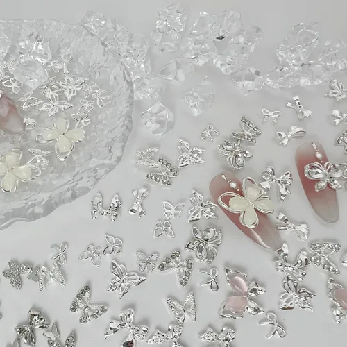 Miniatura 3 de Juego de 115 dijes de uñas con lazo de mariposa 3D, joyería de diamantes de imitación de metal, accesorios de aleación brillante Y2K para diseño
