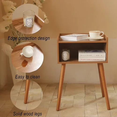 Miniatura 4 de MaxSmeo - Conjunto de 2 mesitas de noche, mesa auxiliar de estilo moderno de mediados de siglo para dormitorio con almacenamiento, pequeño juego