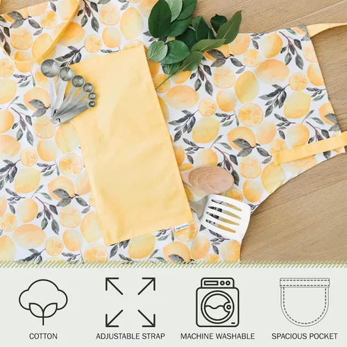 Miniatura 3 de Adjustable Designer Kitchen Apron for Adults Cotton Cooking Apron with Pockets and Adjustable Neck Buckle limones amarillos