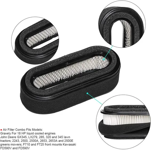 Miniatura 2 de HIFROM GX345 Filtro de aire Pre Filtro Combo Reemplazo para John Deere LX279 F725 F710 Front Kawasaki 11013-2205 11013-2114 11013-2115 11029-2001