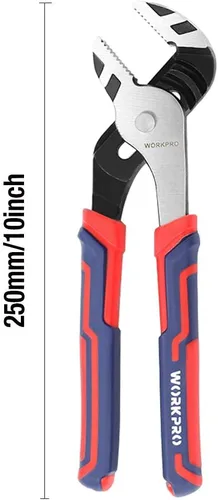 Miniatura 2 de WORKPRO Alicates para juntas de ranura de 10 pulgadas, alicates de bomba ajustables de 7 posiciones, capacidad de mandíbula de 2 pulgadas, acero