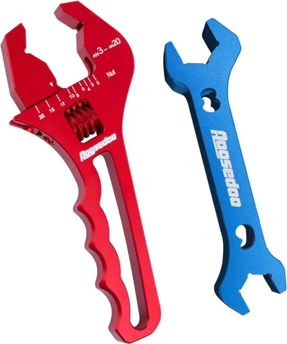 Miniatura 8 de Llave de ajuste ajustable para accesorios AN de 3AN-16AN, llave de manguera de aluminio ligera de extremo plano negro con un zócalo de 6AN-AN8