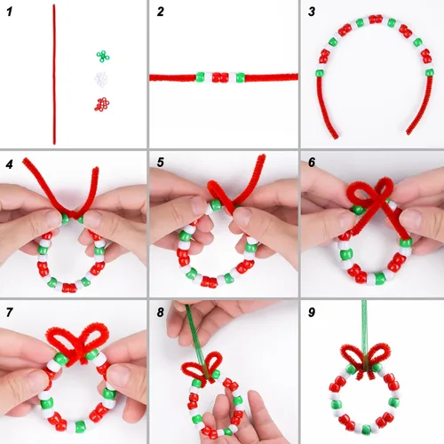 Miniatura 3 de Livder Kit de adornos de cuentas de Navidad, incluye 1000 cuentas de plástico rojo, verde y blanco, 60 tallos de chenilla, cinta de 64 pies