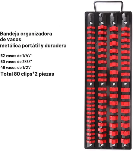 Miniatura 3 de Mayouko Bandeja organizadora portátil de 80 piezas, juego de 2 piezas, azul y rojo, organizador de herramientas de 1/4 pulgadas, 3/8 pulgadas, 1/2