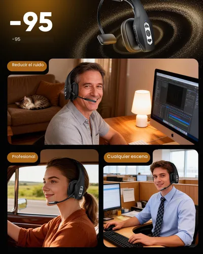 Miniatura 2 de Auriculares Bluetooth Trucker con base de carga, auriculares inalámbricos manos libres con micrófono de cancelación de ruido y botón de silencio