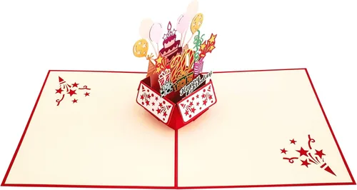Miniatura 4 de iGifts And Cards Tarjeta desplegable 3D de 20 cumpleaños – Caja de fiesta roja de moda sorpresa con globos, regalos y vibraciones de celebración