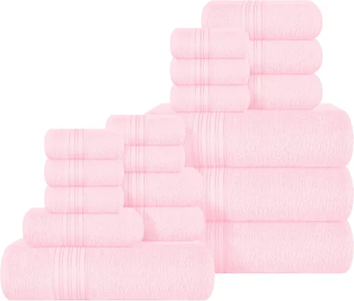Miniatura 41 de BOUTIQUO Juego de 2 toallas de baño 100% algodón de 28 x 55 pulgadas, toallas de baño grandes ecológicas, compactas, de secado rápido, ligeras, Rosa