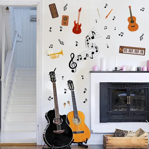 Miniatura 9 de PLIGREAT Calcomanías de pared con citas musicales negras frescas, calcomanías de pared de vinilo extraíbles para adolescentes, dormitorio, sala