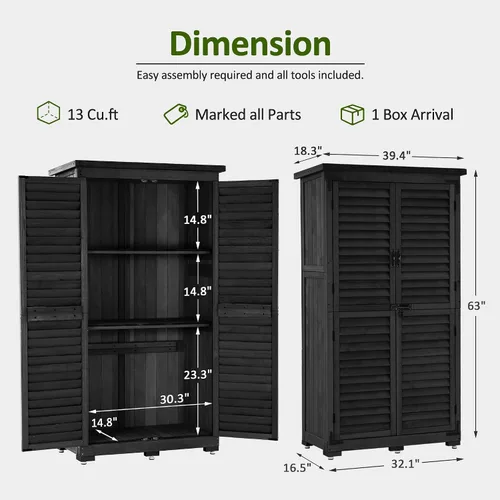 Miniatura 3 de MCombo - Cobertizo de almacenamiento para exterior, armario de almacenamiento de jardín, cobertizo vertical exterior con casilleros, armario