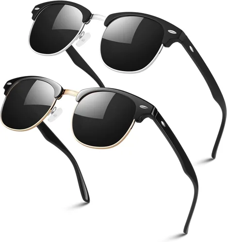 Miniatura 16 de LINVO Gafas de sol polarizadas sin montura para hombres y mujeres, lentes de sol clásicos retro con medio marco para conducir, protección UV Un