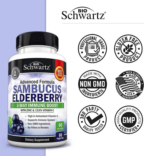 Miniatura 7 de Cápsulas de saúco con zinc y vitamina C para adultos, vitaminas de apoyo inmunológico para mujeres y hombres, Sambucus negro, vitamina C y zinc