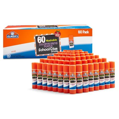 Elmer's - Barras de pegamento escolar color morado que se desvanece, lavables, 7 gramos, 60 unidades - Póster, tablero de visión, suministros para