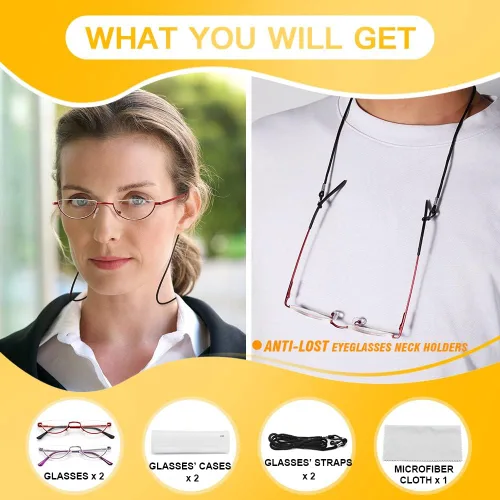 Miniatura 5 de touk Half Frame Reading Glasses Anti Blue Light UV Filter, Half Moon Lens Semi Rim Spring Hinge Readers with Case for Women