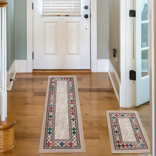 Miniatura 3 de Antep Rugs - Alfombras modernas con bordes, antideslizantes (antideslizante), de perfil bajo con respaldo de goma, para cocina, juego de 2 piezas