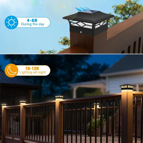 Miniatura 2 de Luces Solares para Tapas de Postes Exteriores Paquete de 4, Impermeables, Alimentadas por Energía Solar, Luces para Postes de Terraza y Valla