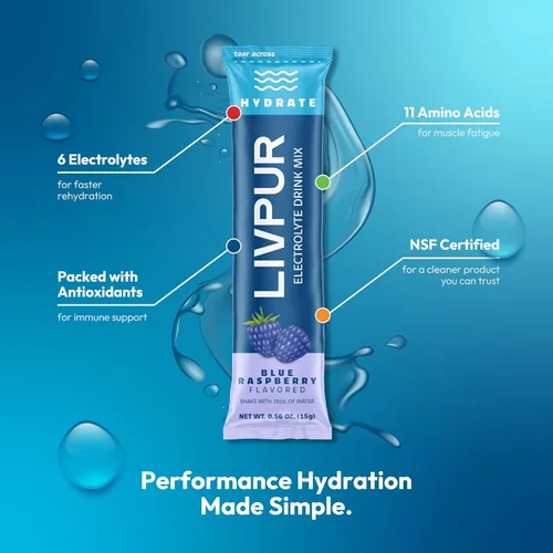 Miniatura 2 de LIVPUR Mezcla de Bebida con Electrolitos, Polvo de Hidratación Instantánea con Vitamina C, B6, B12 y Aminoácidos Esenciales para Apoyo Muscular