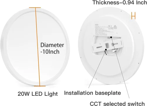Miniatura 6 de TALOYA Lámpara de techo regulable de montaje empotrado, 10 pulgadas, 20 W, 5 CCT, lámpara de techo LED para dormitorio, cocina, sala de estar