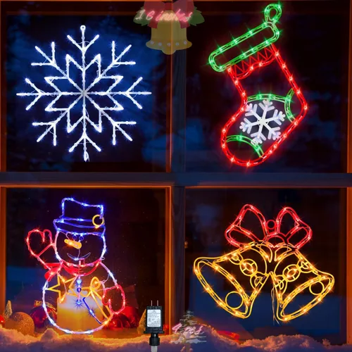 Miniatura 12 de Decoraciones de Luces de Siluetas para Ventana de Halloween de 16" - Paquete de 6 Colores Iluminados Gato en Luna y Fantasma y Telaraña y Calabaza