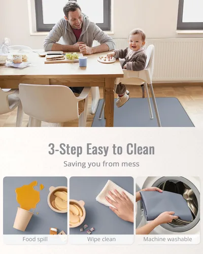 Miniatura 5 de Blissful Diary Tapete para salpicaduras de bebé para debajo de la silla alta, 50.4 x 50.4 pulgadas, tapete lavable para salpicaduras, impermeable