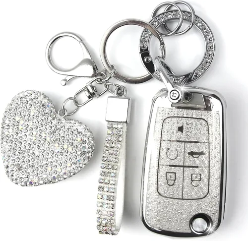 Miniatura 8 de Funda para llavero con llavero de diamante para mujer, portallaves de automóvil compatible con Chevy Cruze Camaro Malibu Equinox Impala GMC Buick