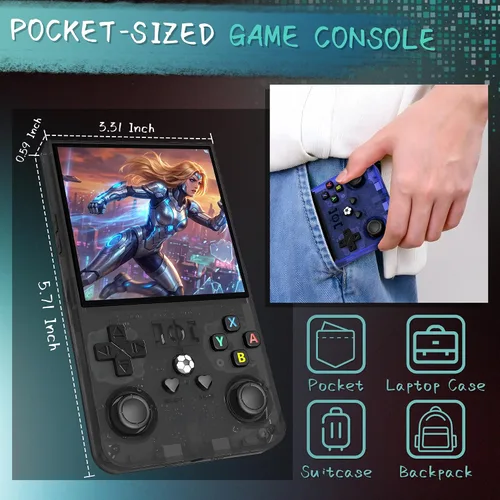 Miniatura 7 de Consola de juegos de mano R36MAX, consola de juegos retro con más de 40,000 juegos, tarjeta TF mini de 256GB, consola de video retro, 4,000 mAh