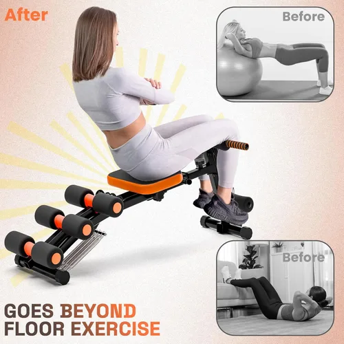Miniatura 5 de Banco de entrenamiento abdominal 6 en 1 para gimnasio en casa, banco de entrenamiento ajustable con extensión de piernas, asiento giratorio de 360°