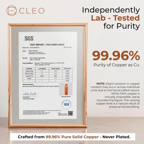 Miniatura 2 de Botella de agua de cobre puro 100% CLEO HOME para beber, botella de cobre ayurvédica martillada de 32 onzas para agua potable A prueba de fugas