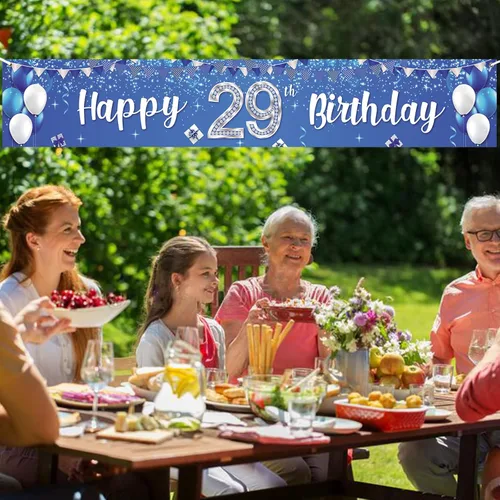 Miniatura 5 de Cartel de feliz cumpleaños número 29, globos de regalo de cristal con estrellas brillantes y confeti, decoración temática para hombres y mujeres
