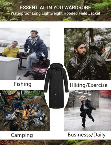 Miniatura 5 de COOFANDY Chaqueta impermeable para hombre con capucha, impermeable, ligera, activa, larga