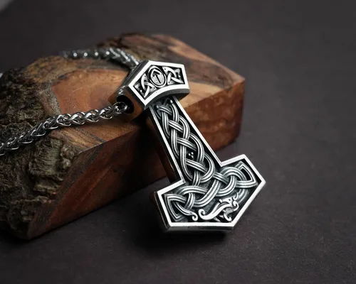 Miniatura 97 de Viking Thors Hammer Necklace Pendant - Vegvisir Aegishjalmur Helm of Awe Raven Huginn Muninn Pendant Necklace Amulet Talisman - Thor Necklace
