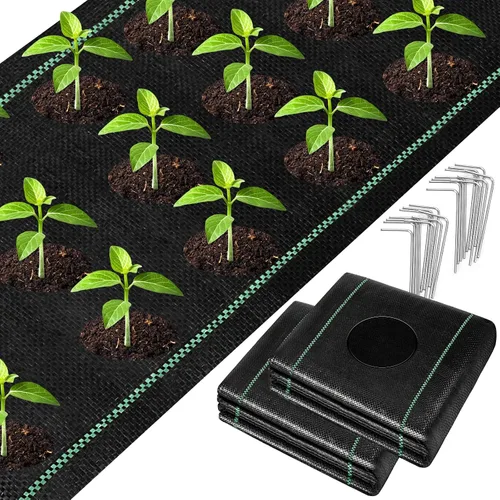 UNIFAMILY 2 piezas de tela de paisaje resistente, total de 3 x 60 pies, tela de barrera tejida con agujeros de plantación, tela de cubierta de suelo