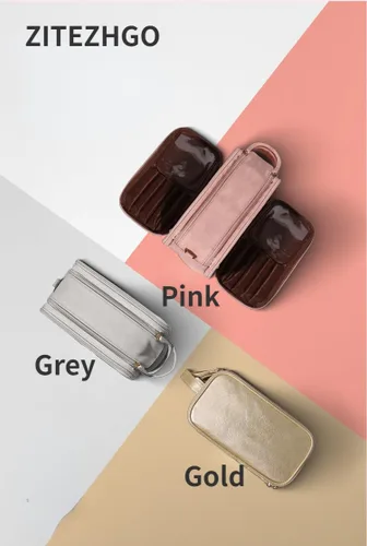 Miniatura 4 de ZITEZHGO Bolsa de viaje de maquillaje, bolsas de cosméticos impermeables para mujeres, bolsa de aseo de piel sintética de gran capacidad