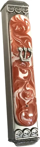 Mezuza, fácil montaje, vidrio de arte sobre caja de metal, caja de regalo y desplazamiento no Kosher incluido* (tierra)