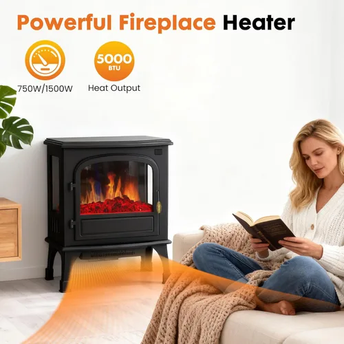 Miniatura 8 de Sweetcrispy Calentador de Chimenea Eléctrica Independiente, Chimenea Interior de 26 pulgadas con Efecto de Llama 3D, Diseño Seguro contra
