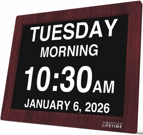 Miniatura 16 de American Lifetime Reloj digital grande para personas mayores, negro, 8 pulgadas, con día y fecha, alarmas personalizables, atenuación automática