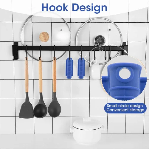 Miniatura 4 de Soporte de silicona para mango de sartén caliente, fundas para mango de sartén caliente, funda para ollas, sartenes de hierro fundido, Azul