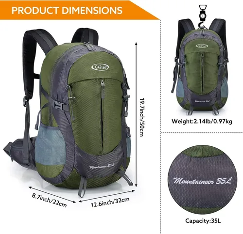 Miniatura 2 de G4Free Mochila de senderismo de 35 litros resistente al agua, para deportes al aire libre, viajes, ligera, con cubierta para lluvia, para mujeres