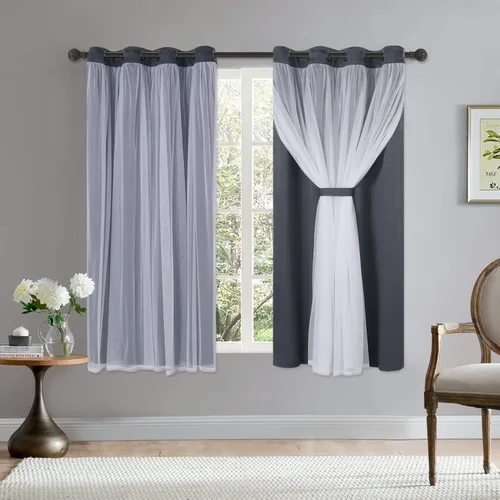 Miniatura 24 de BONZER Cortinas opacas con superposición transparente, mezcla y combina paneles de ventana de doble capa con aislamiento térmico para sala de estar