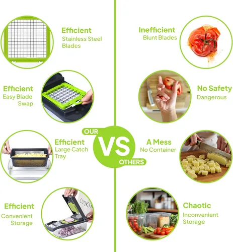 Miniatura 5 de Pro-Series 16 en 1 picadora de verduras y mandolina - Picadora de alimentos resistente con recipiente de 1.2 L, cuchillas de acero inoxidable