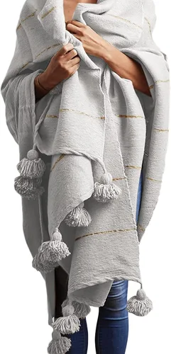 Miniatura 11 de Verve CULTURE Manta marroquí, manta de algodón estilo bohemio para cama y sofá, decoración marroquí, manta con borlas, manta de boda marroquí Marrón