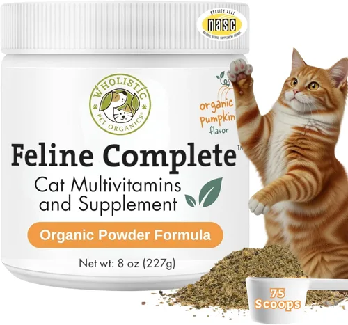 Miniatura 10 de Wholistic Pet Organics Feline Complete Organic Pumpkin - 4 onzas - Multivitamínico y probiótico en polvo para gatos - Alimento natural para gatos