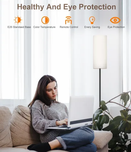 Miniatura 6 de luckystyle Lámpara alta regulable de pie, bombilla LED de 12 W con pantalla, interruptor de pie, poste de temperatura de color personalizado remoto