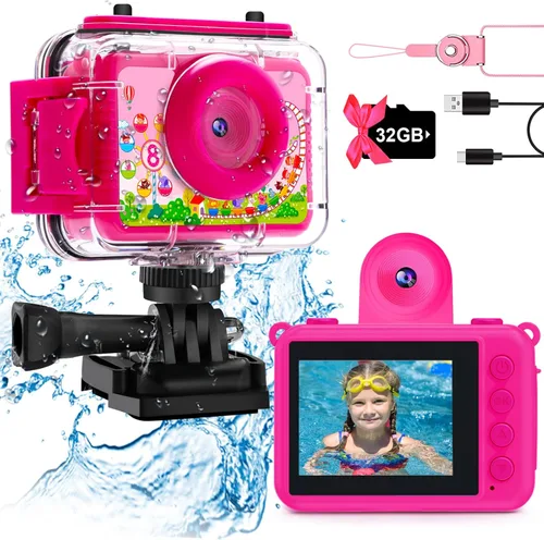 Miniatura 10 de Juguete de piscina y cámara submarina para niños, cámara de acción impermeable de 99 pies, video de 1080P y foto de 20 MP con lente abatible