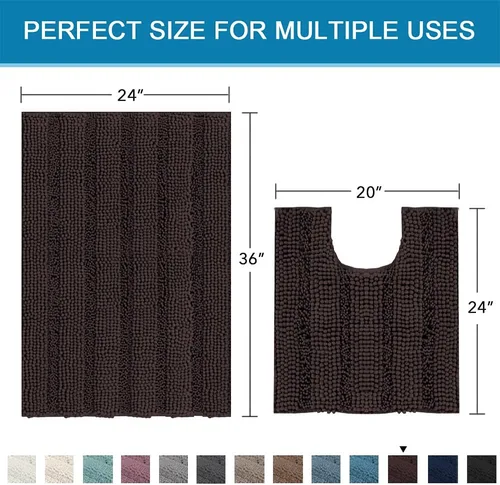 Miniatura 489 de H.VERSAILTEX Alfombras de baño para cuarto de baño, antideslizantes, tapetes de baño extragruesos, de felpilla, a rayas, alfombra de 20" x 32
