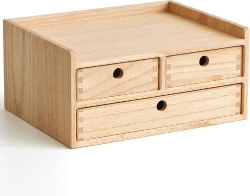 Miniatura 13 de KIRIGEN Organizador de escritorio con 3 cajones - Caja de almacenamiento con cajones de madera y bandejas para mesa - Organizador de herramientas